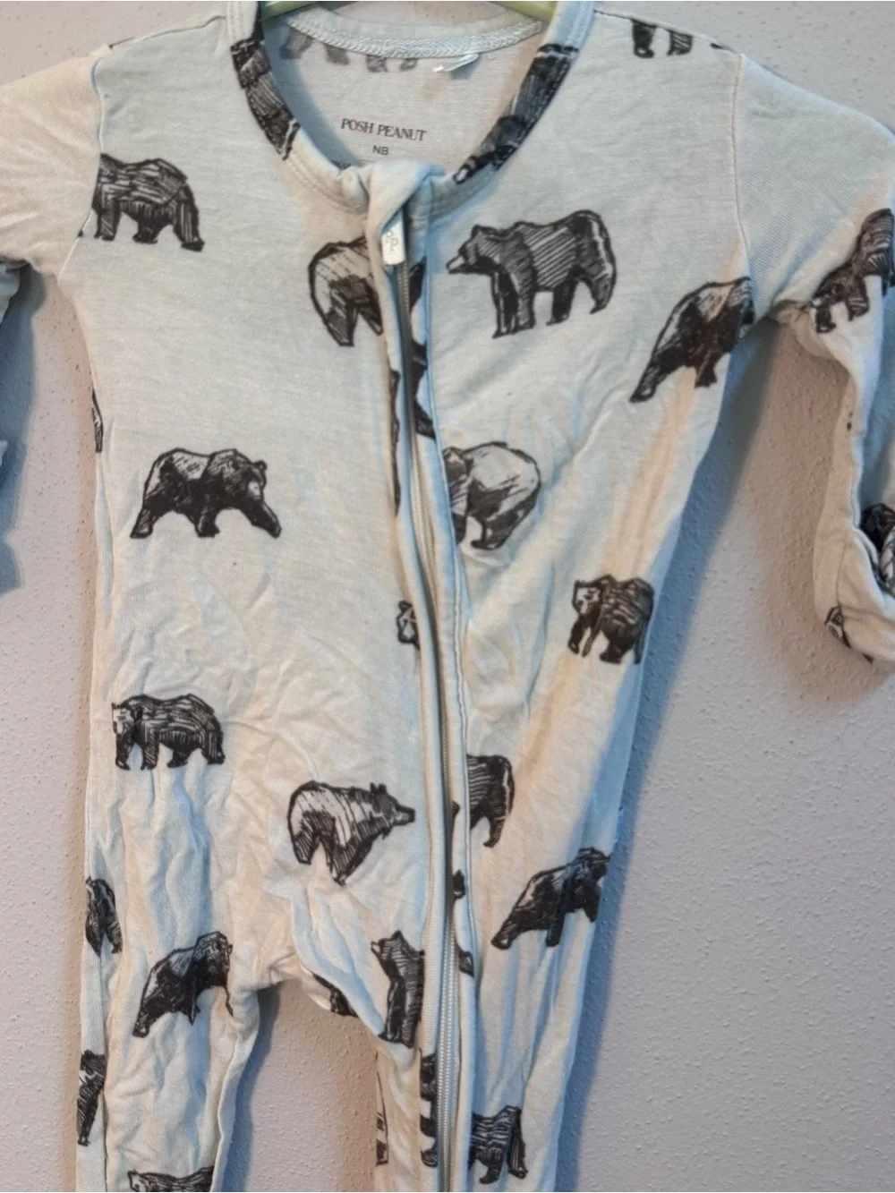 Posh Peanut Bamboo Pajama One-Piece Footed Romper Black Bear Newborn w/ hat